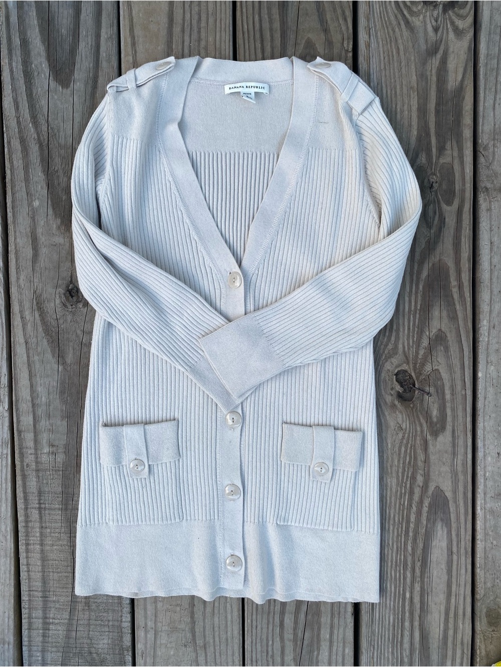 Banana Republic Cream-ish Ribbed Button-Front Cardigan